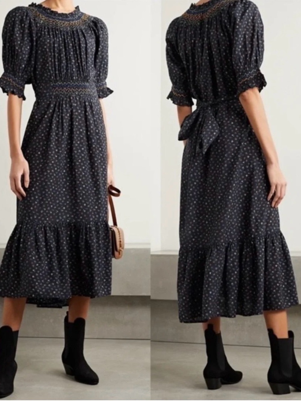 Doen Black Isidore Floral Maxi Dress with Smocked Bodice